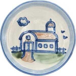 M A Hadley Pottery BARN 6" Bread Plate Blue Green and Pink Made in USA‎